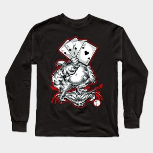 Cheshire Cat With Cards - Red Outline Long Sleeve T-Shirt